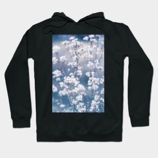 White Flowers With Blue and Grey Background Hoodie